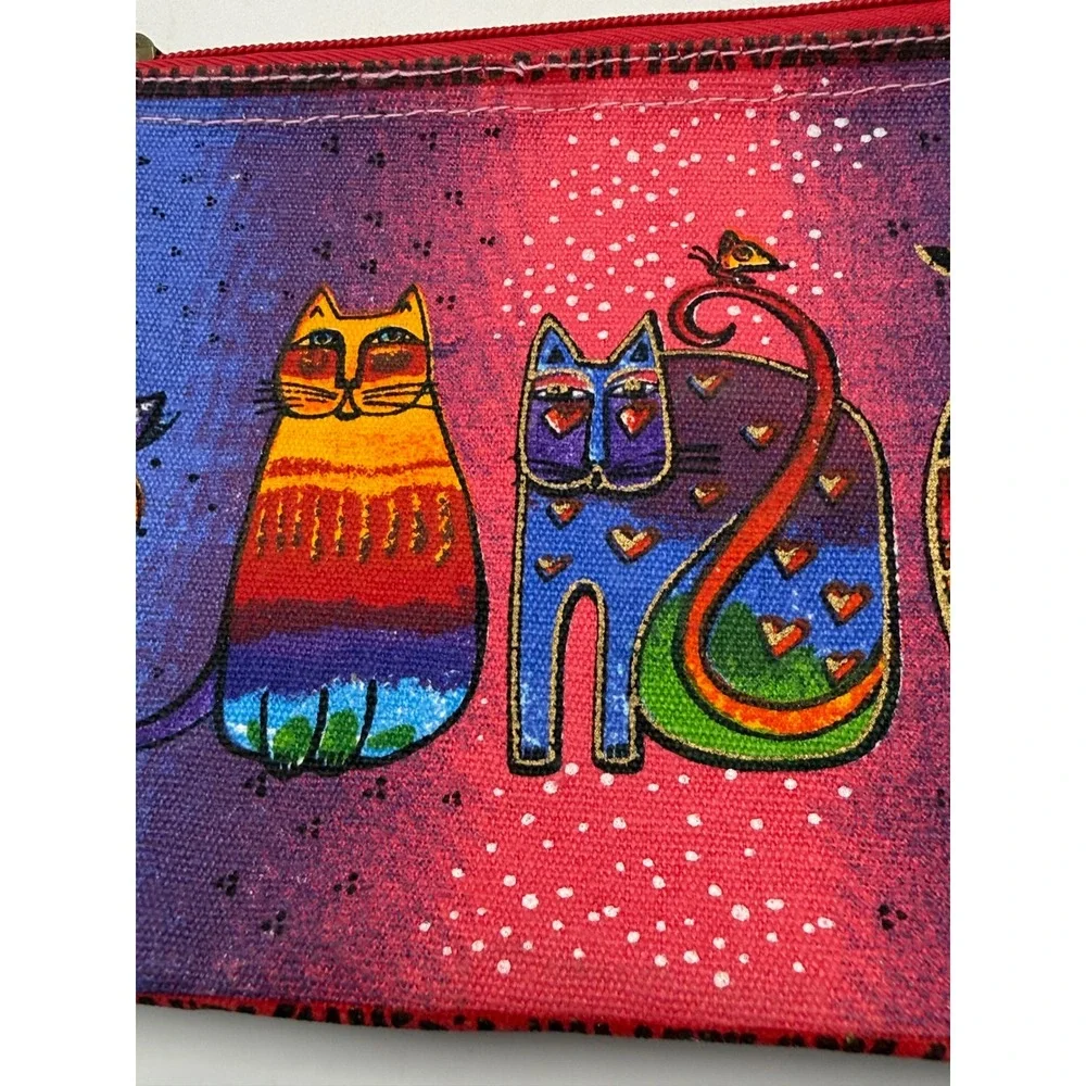 Laurel Burch Feline Friends Canvas Zipper Pouch 2015 Cat Art Cosmetic Bag‎  New
